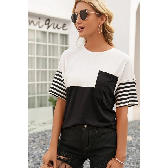 New Striped Color Blocked Tee - Picture 2 of 3